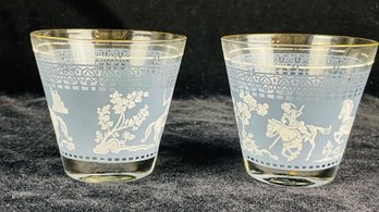 MCM Hazel Atlas Arabian Knights Wedgwood Blue Etched-glass Old Fashioned Glasses