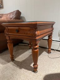 Solid Wood End Table With Glass Cover Top