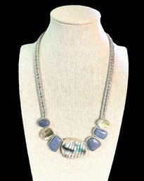 Beautiful Kenneth Cole Designer Abalone And Blue Stone Two Strand Necklace