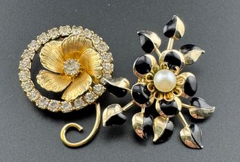 2 Gold Toned Brooches