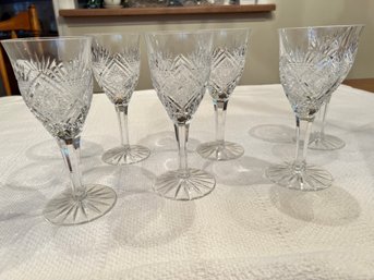 Set Of Six Antique Genuine Cut Crystal Wine Glasses
