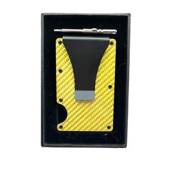 Gold Color With Black Accent Carbon Fiber Minimalist Wallet RFID Blocking, Gift Box W/Mini Srewdriver