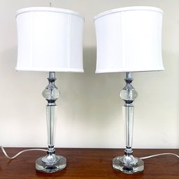 A Pair Of Glamorous Crystal And Chrome Table Lamps