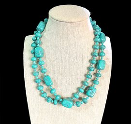 Beautiful  Designer Turquoise Color Beaded Two Strand Necklace
