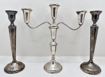 Vintage Columbia Weighted Sterling Silver Candlesticks & Empire Weighted Sterling Candelabra