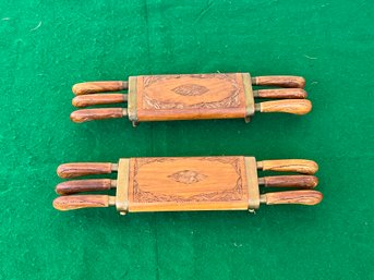 2 Sets Of Indian Wood And Brass Steak Knives