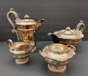 Beautiful Quality English Coffee/ Tea Service With Carved Wood Handles & Knobs