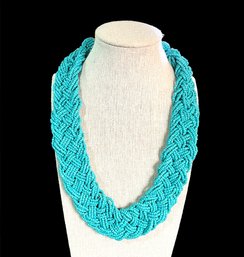 Beautiful Turquoise Color Beaded Thick Braided Bib Necklace
