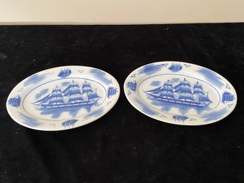 Pair Of Cotiabein China Plates With Schooner Ships
