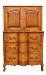 Mid Century French Provincial Golden Highboy Dresser On Dresser With Cabriole Legs