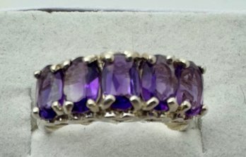 STUNNING SIGNED CNA STERLING SILVER AMETHYST 5 STONE RING