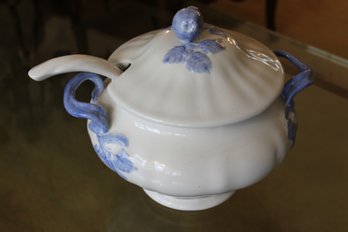 White And Blue Tureen W Ladle 12 In Wide