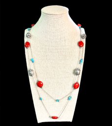 Beautiful Long Southwestern Beaded Two Stranded Necklace