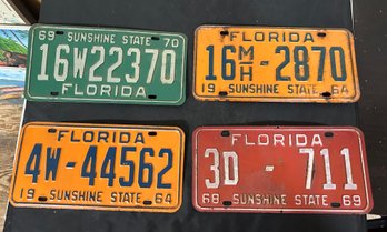 Sunshine State Florida Number Plates 69 16W22370 70 , 19 4W - 44562 64, 68 3D - 711 69, 16M/H 2870. STHE/A2