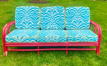 Painted Rattan Bentwood Three Cushion Zebra Print Sofa