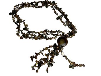 Natural Agate & Shell Very Long Beaded Necklace