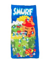 Smurf Sleeping Bag Vintage 80s Wenzals Bright Colors Zipper Works 65' X 32'