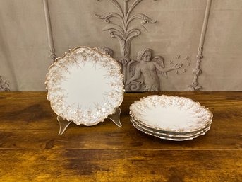 T.V. France Limoges Gorgeous White & Gold Small Appetizer/Dessert Plates Set/4 Antique