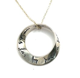 Sterling Silver DVB New York Inscribed Open Circle Pendant Necklace