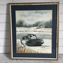 Lovely Vintage Boat Watercolor By ADELE MOROS - Listed Newtown, CT Artist - Painting Is Over 40 Years Old !