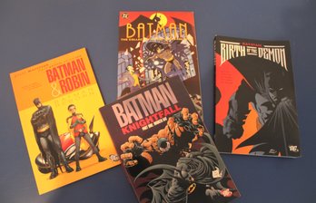 Four Hardcover Batman Books W/ Jackets - Batman, Batman & Robin, Birth Of The Demon, Knightfall Part One