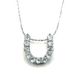 Beautiful Italian Sparkly Chain With Light Blue Stone Horseshoe Shaped Pendant