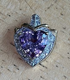 GORGEOUS 14K Amethyst Heart And Diamond Pendant