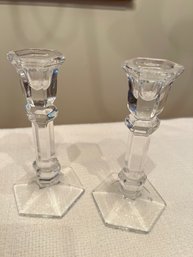 Pair Of Clear Glass Candlesticks