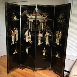 Fantastic Large Asian Style Folding Screen - Beautiful Scenes With Applied Hard Stone Elements - Very Pretty !