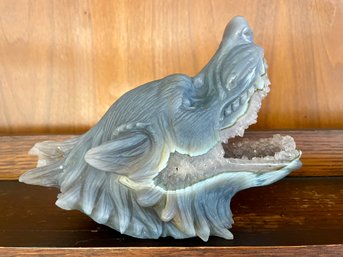 Druzy Agate Carved Wolf Head, 3 Lb 0.9oz