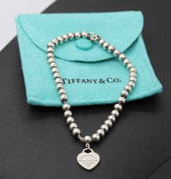 Tiffany & Co. Heart Tag Small Beaded Bracelet Sterling Silver