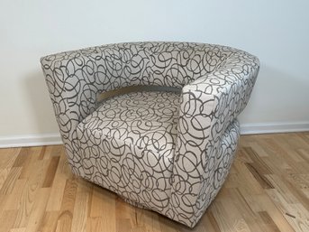 A Custom Upholstered Swivel Barrel Chair, 1 Of 2