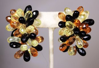 Vintage 1960s Plastic Beaded Earrings Ear Clips