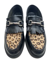 DOC MARTENS Adrian Snaffle Leopard Loafers Faux Fur Black 9