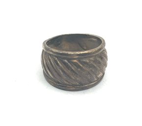 Vintage Sterling Silver Vermeil Large Ribbed Ring, Size 5.75