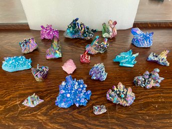 Assortment Of Titantium Rainbow Aura Quartz Crystal Clusters