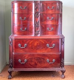 A Vintage 1950's Mahogany Veneer Chest Of Drawers With Custom Glass Top