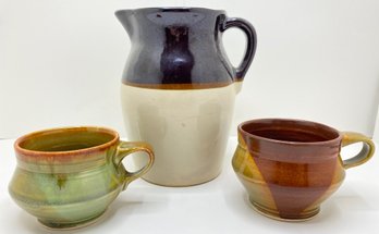 Large Hand Made Ceramic Jug & 2 Mugs