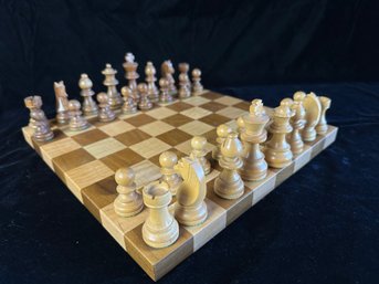 Wood Carved Chess Board And Pieces