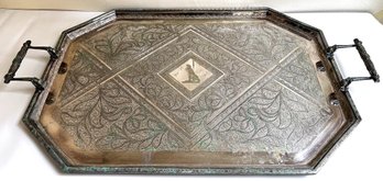 Antique Wm. Hutton & Sons Large Ornate Silver-plated Copper Butler Tray, Sheffield England
