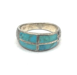 Vintage Signed Sterling Silver Turquoise Inlay Ring, Size 5.5