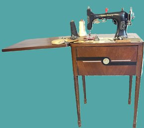 White Rotary No. 49 Sewing Machine In Art Deco Cabinet With Parts, Instructions And More