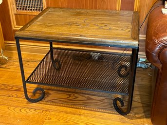 Vintage Iron Side Table With Wood Top