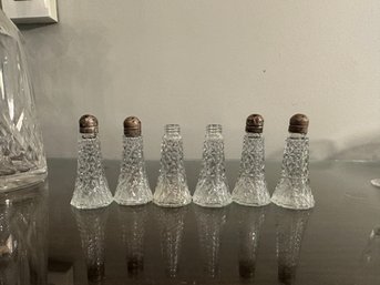 Group Of 6 Salt And Pepper Shakers With Sterling Silver Tops (2 Have Tops Missing)