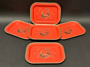 A Set Of Five Vintage Mid-Century Peacock Trays