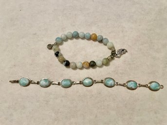 Sterling Bracelet With Larimar Gemstones & Multi Colored Stone Bracelet