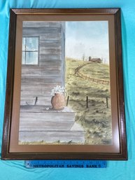 Country Scene Watercolor Painting Signed Geo Hartwell 19.5x25.5