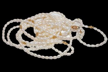 14k Yellow Gold Clasp And Beads Pearl Multi Strand Necklace