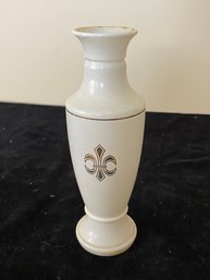 Vintage White Glass Vase With Fleur De Lis Gold Accents