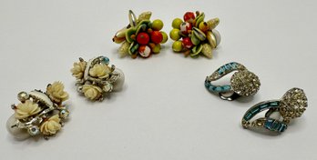 3 Pairs Vintage Clip-on Earrings, One From Western Germany